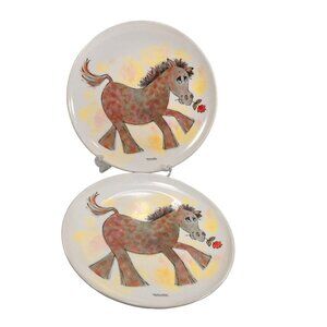 Lenox Ware Vintage Melamine Horse Pony Childs Plates Set Of 2 7.5" Round USA